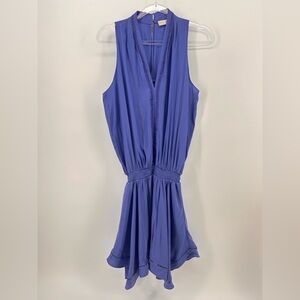 Ramy Brook Mini Dress V Neck Sleeveless Smocked Waist Skirt Royal Blue Xs
